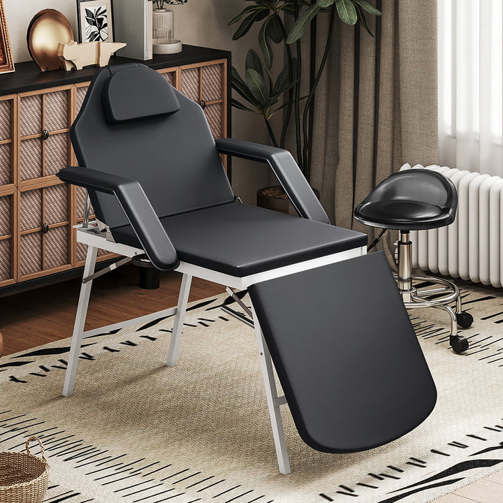 Portable Massage Table, 3 Section Adjustable Beauty Bed, Foldable Massage Bed with Face Hole, Recliner Chair with Removable Headrest and Armrests for Spa, Lash, Tattoo, Black