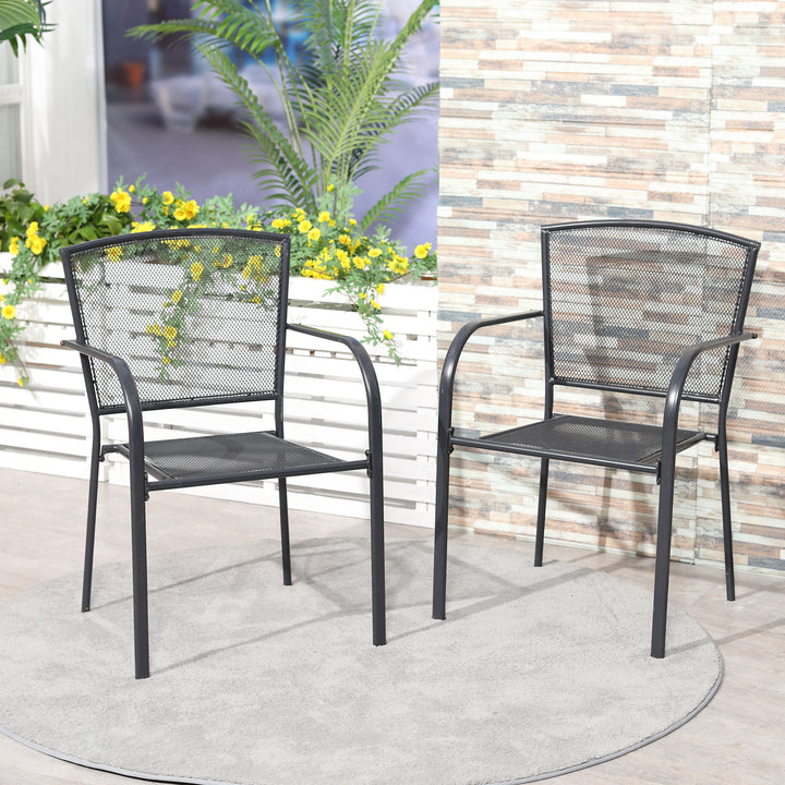 Outsunny Set of 2 Garden Chairs Metal Garden Dining Chairs 2 Seater Outdoor Furniture for Patio, Park, Porch and Lawn, Grey