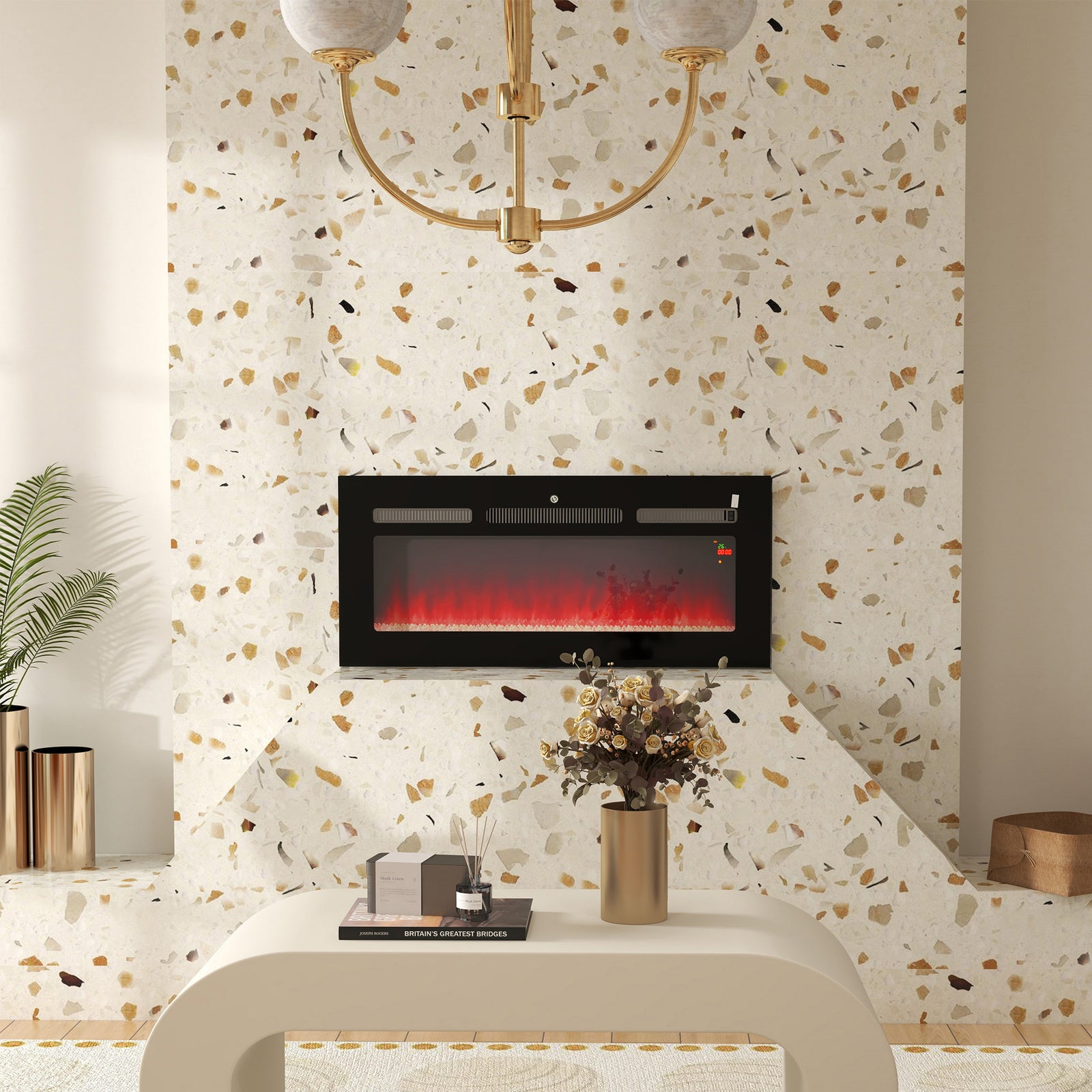 HOMCOM 102cm/40" Electric Fireplace, 2000W Recessed and Wall Mounted Electric Fire with Remote Control, 9 Flame Colour and Crystal, Black