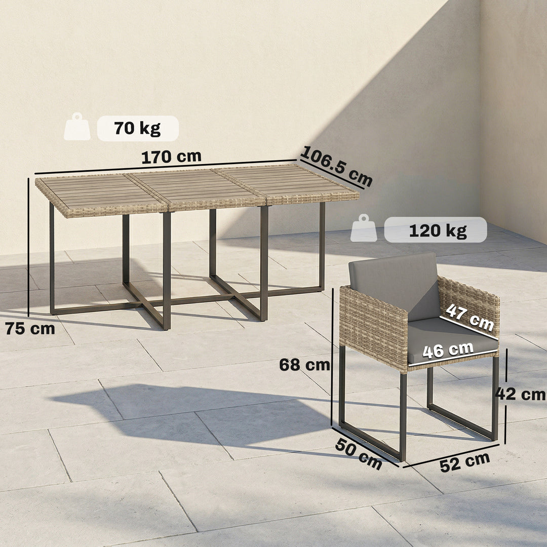 7 Piece Rattan Garden Furniture Set, Garden Dining Set with Wood-Plast