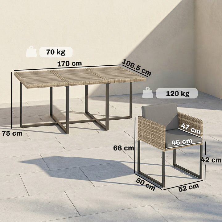 7 Piece Rattan Garden Furniture Set, Garden Dining Set with Wood-Plast