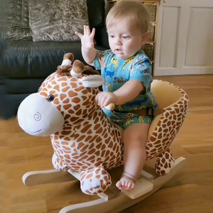 HOMCOM Ride on Unicorn Flush Rocking Horse Ride on Toys, Giraffe Shape, Fit for 3-6 Kids, Playing Nursery Rhymes | Aosom UK