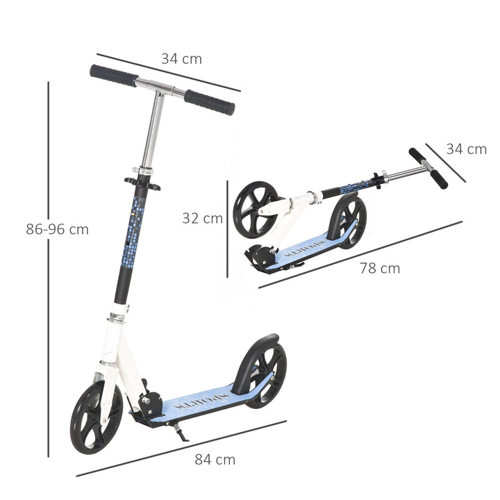 HOMCOM 2 Wheel Kids Stunt Kick Scooter Foldable Teens Commuter Aluminium Frame Adjustable Handles - White Blue