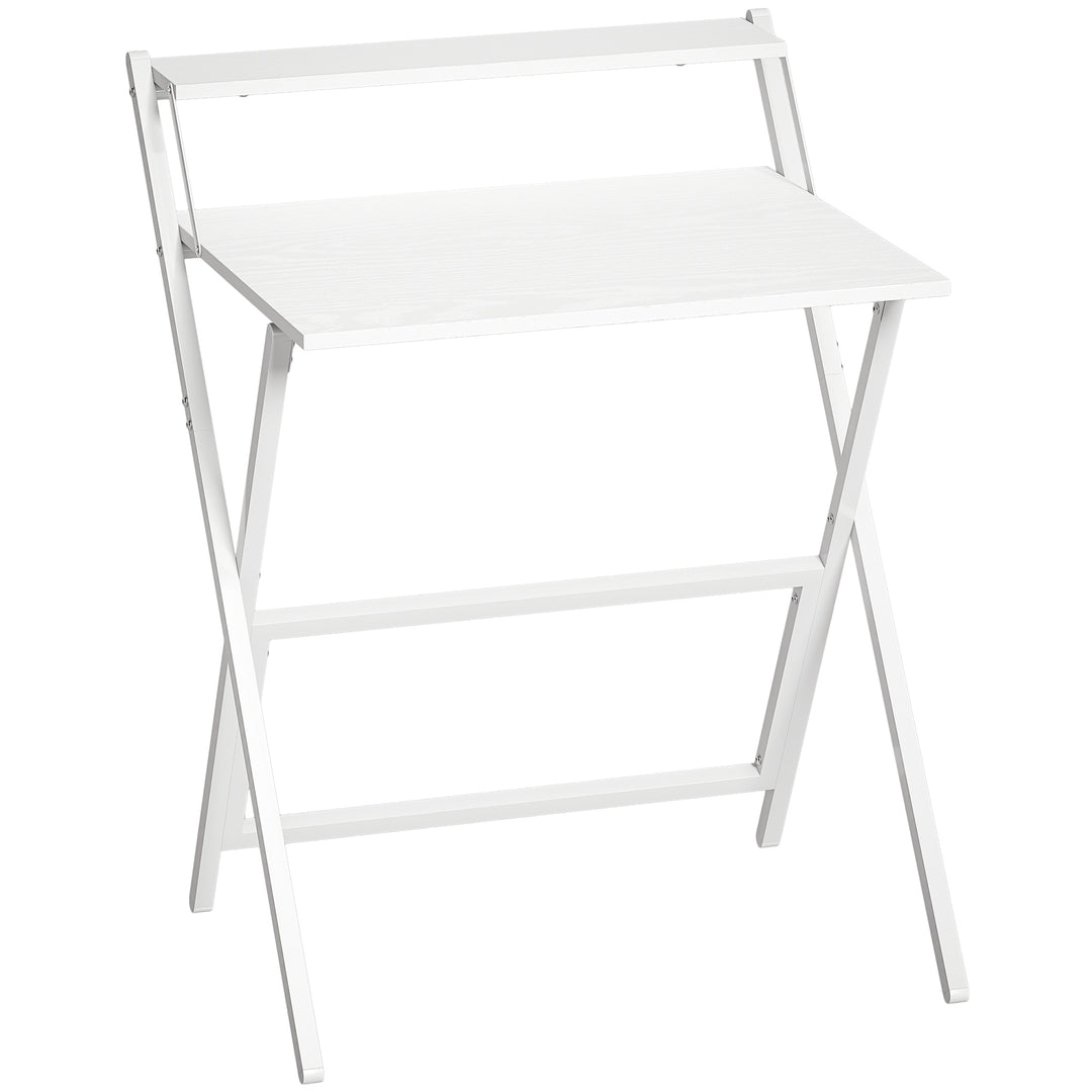 70 cm Folding Computer Desk with Monitor Shelf - White
