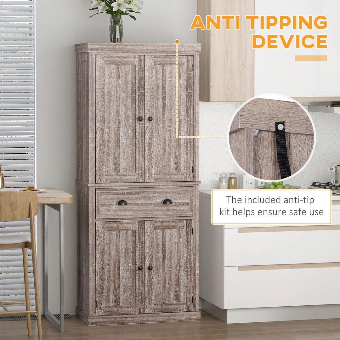 MCL Freestanding Kitchen Cupboard, 184cm Tall Storage Cabinet with Doors and Shelves, Traditional Colonial 4-Door Kitchen Pantry Cupboard with Drawer, Dark Wood Grain