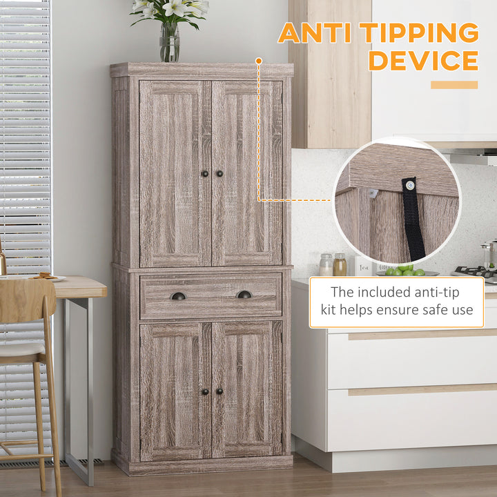 MCL Freestanding Kitchen Cupboard, 184cm Tall Storage Cabinet with Doors and Shelves, Traditional Colonial 4-Door Kitchen Pantry Cupboard with Drawer, Dark Wood Grain