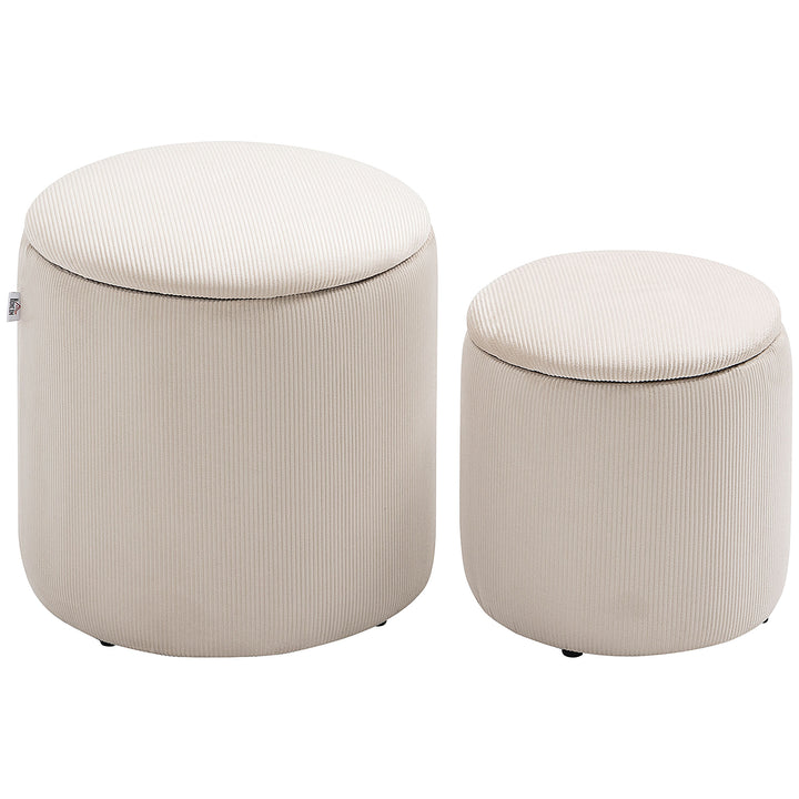 HOMCOM Set of 2 White Modern Storage Ottomans with Removable Lid, Fabric Foot Stools, Dressing Table Stools | Aosom UK