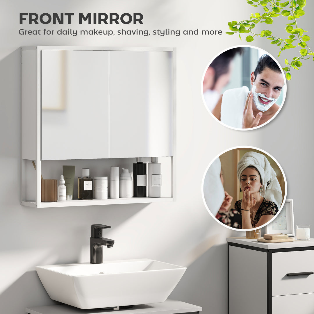 Bathroom Mirror Cabinet with Soft-Close Doors and Adjustable Shelf - White