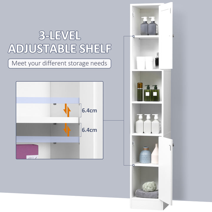 kleankin Free Standing Bathroom Cabinet with Mirror, Tallboy Unit with Adjustable Shelves, 30W x 28D x 180Hcm, White | Aosom UK