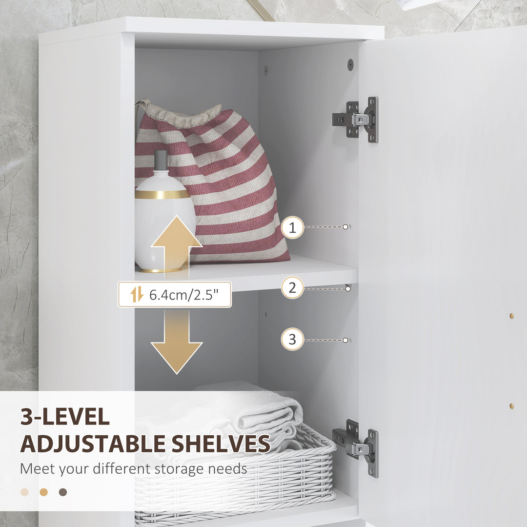 Line Embossed Tall Bathroom Storage Cabinet - White
