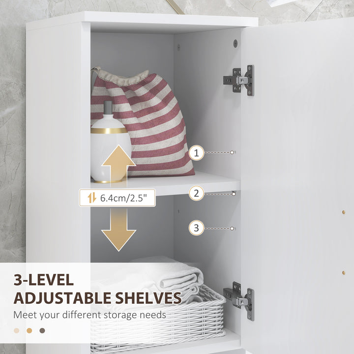 Line Embossed Tall Bathroom Storage Cabinet - White