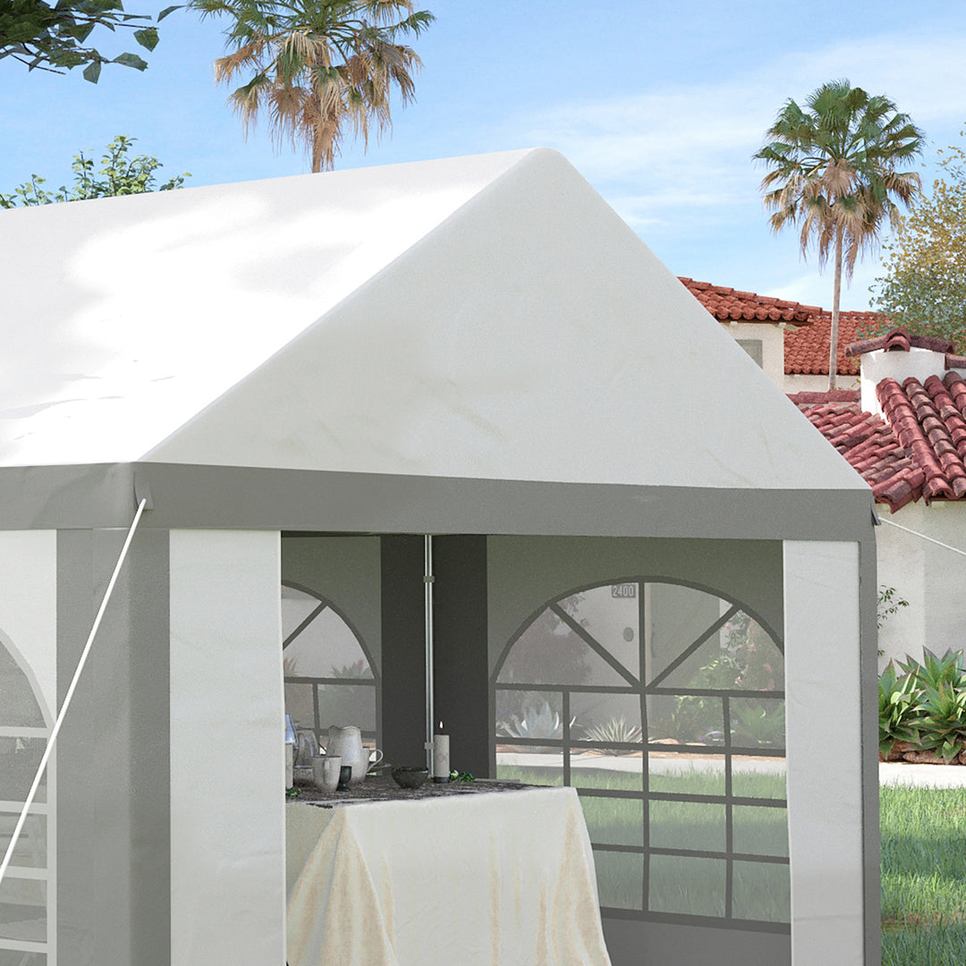 6 x 4m Galvanised Party Tent, Marquee Gazebo with Sides, Six Windows and Double Doors, for Parties, Wedding and Events