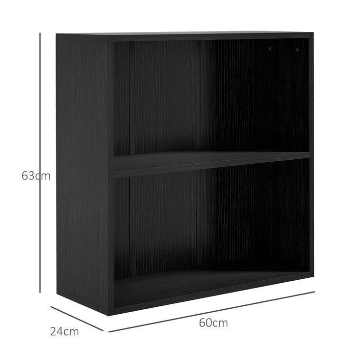 HOMCOM 2 Tier Bookshelf, Low Bookcase with Adjustable Shelf, 2 Compartments for Home Office, Living Room, Study, Black | Aosom UK