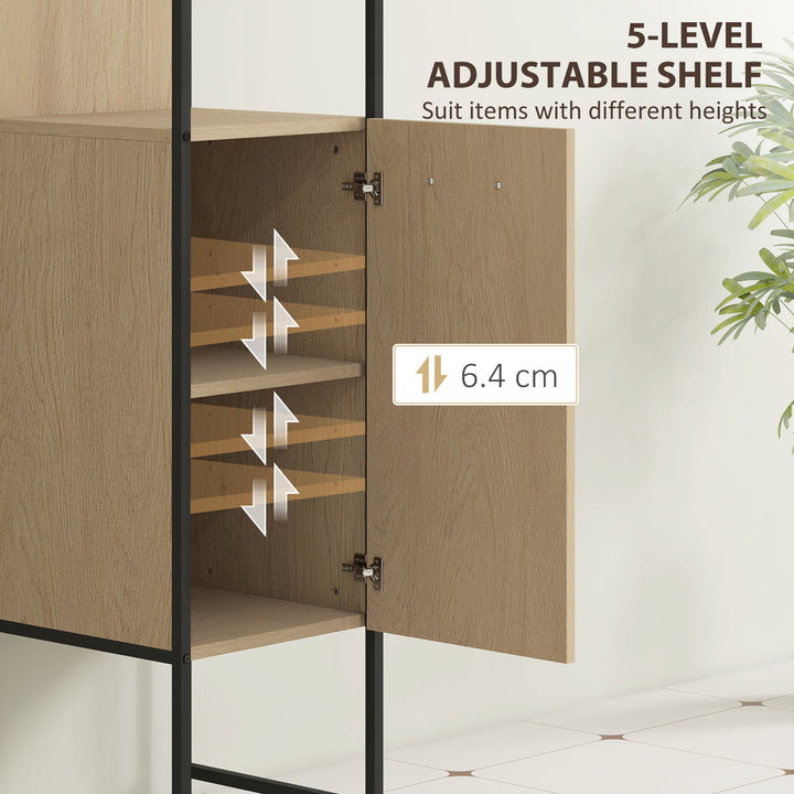 Tall Bathroom Cabinet with Open Shelves and Adjustable Shelf - Natural Wood Finish