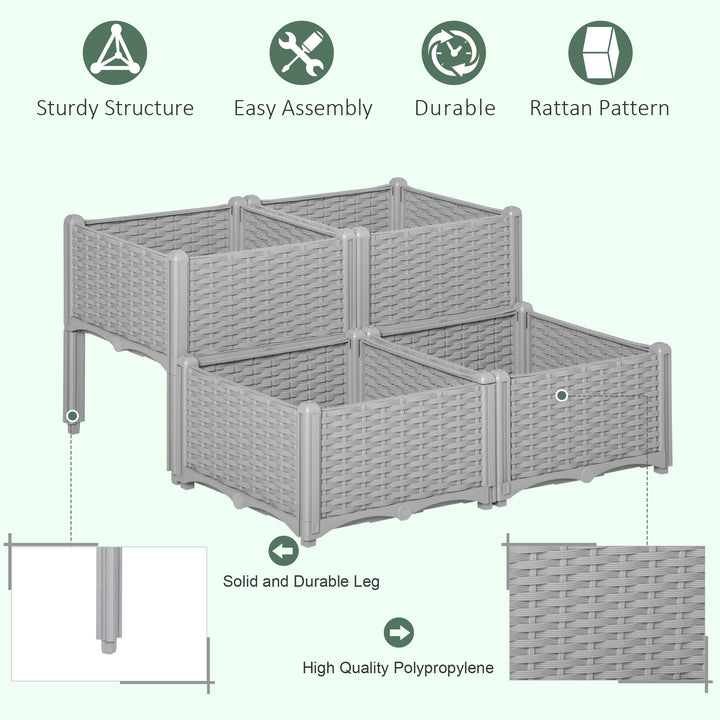 Set of 4 26L Garden Raised Bed Elevated Patio Flower Plant Planter Box PP Vegetables Planting Container, Grey