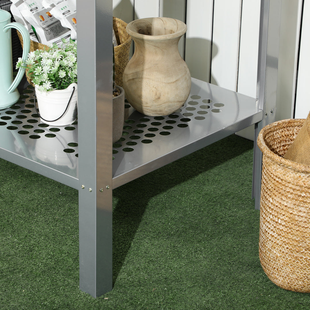2-Tier Plant Stand, Corner Plant Shelf for Outdoor and Indoor Storage Organizer, Freestanding Flower Rack with Steel Frame, Mesh Board, Silver