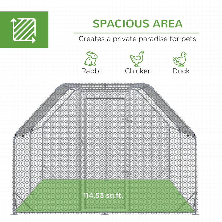 Walk in Chicken Run Chicken Coop Hen House Outdoor with Roof for 10-12 Chickens, 380 x 280 x 195cm