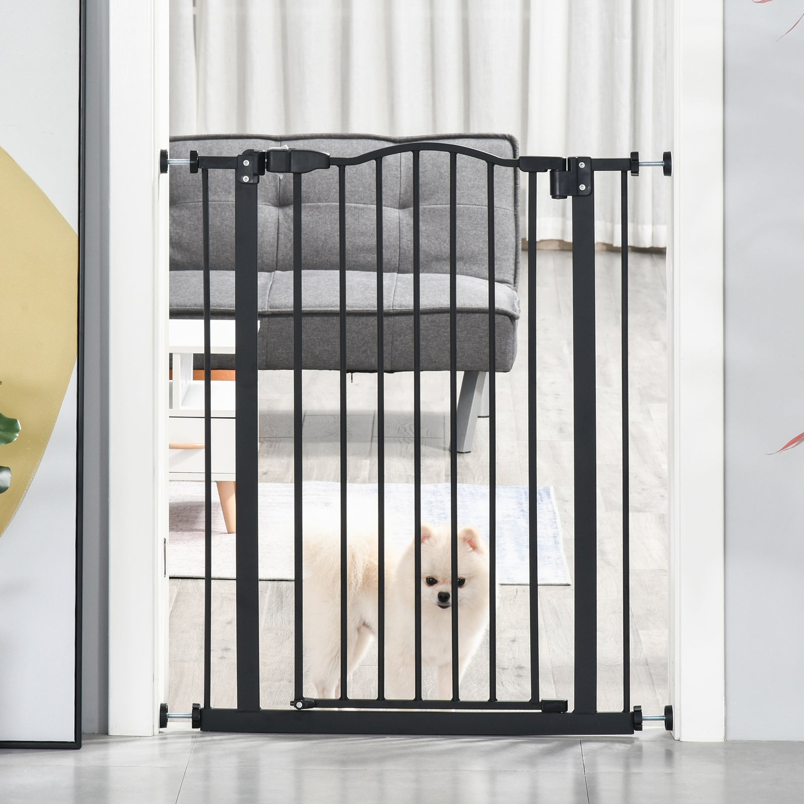 Pressure Fit Dog Stair Gate No Drilling Safety Gate Auto Close for Doorways, Hallways, 74-80cm Adjustable, 94cm Tall, Black
