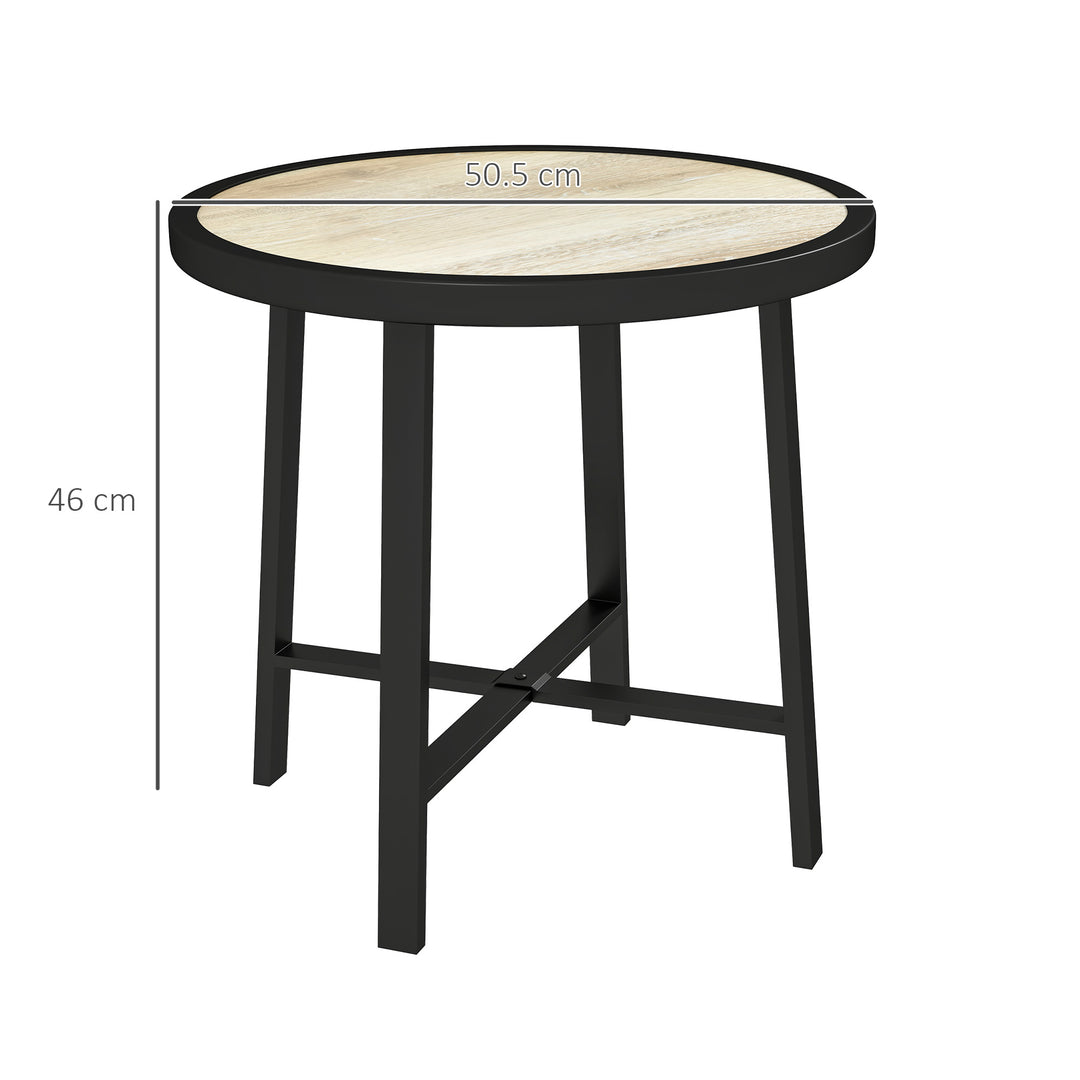 Round Small Garden Table, 50.5cm Outdoor Side Table with SPC Tabletop, Metal Frame and Anti-slip Foot Pads for Garden, Balcony, Nature Wood Finish