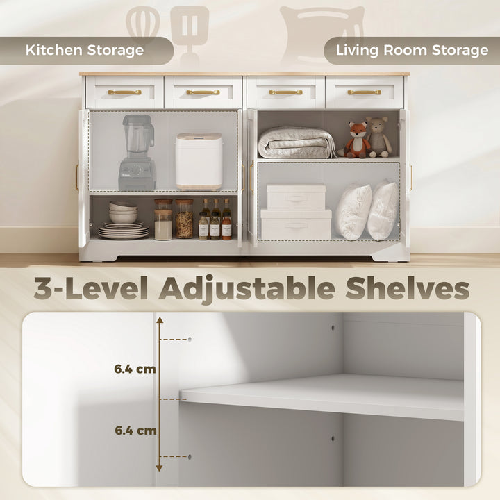 Sideboard Buffet Cabinet, 140 cm Kitchen Storage Cabinet with 4 Drawer