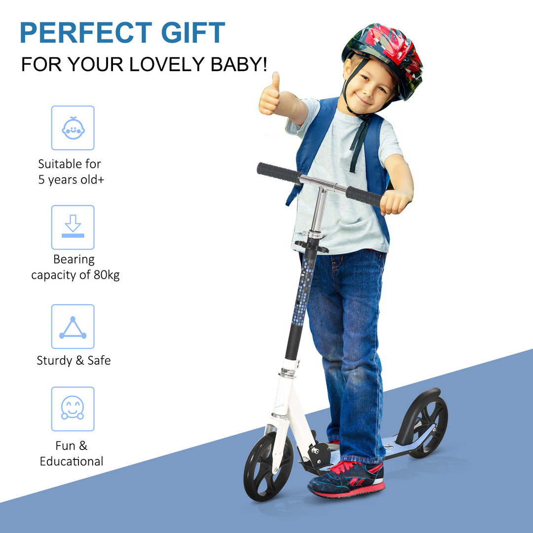 HOMCOM 2 Wheel Kids Stunt Kick Scooter Foldable Teens Commuter Aluminium Frame Adjustable Handles - White Blue