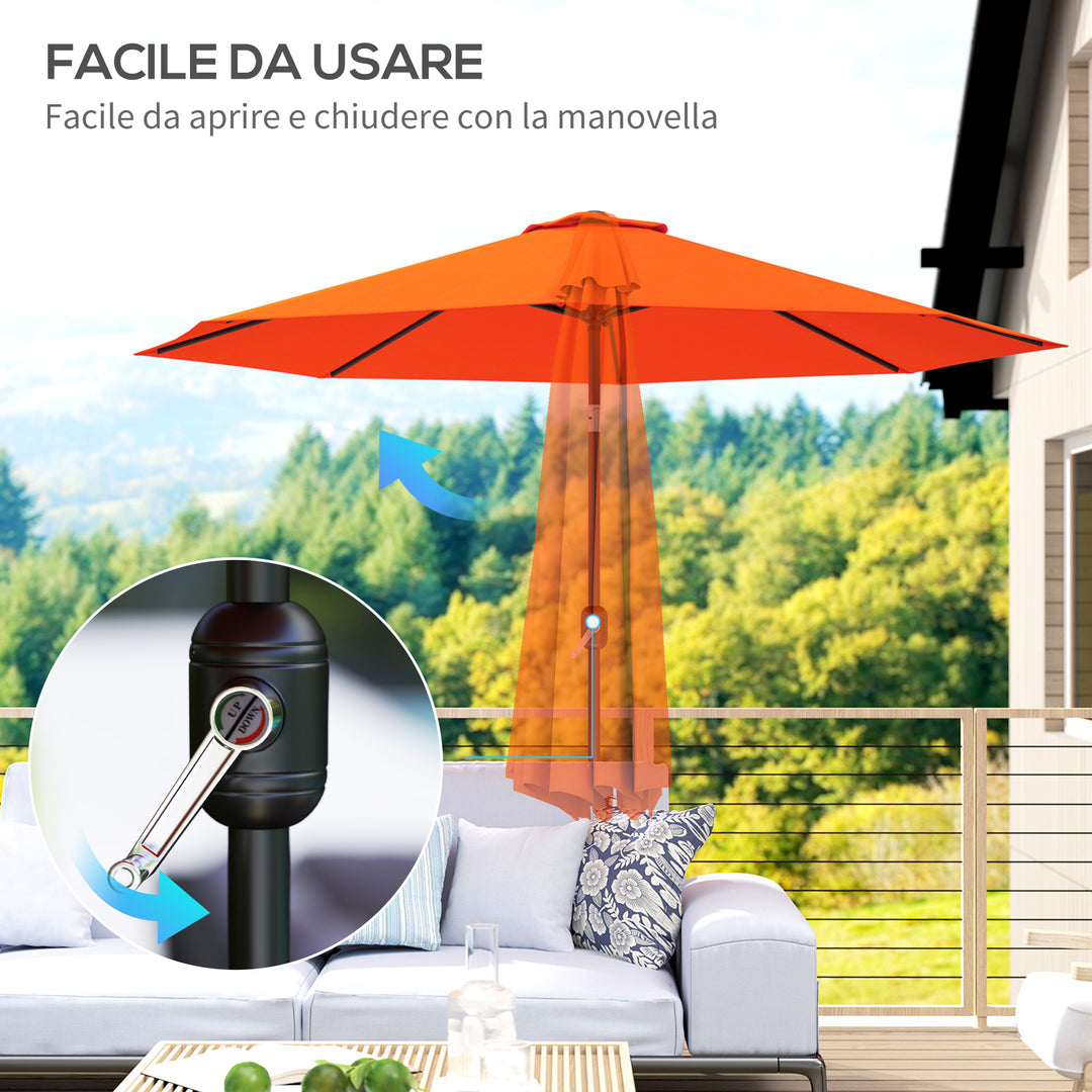 3 m Garden Parasol Umbrellas, Outdoor Sun Shade with 8 Ribs, Tilt and Crank Handle for Balcony, Bench, Garden, Orange