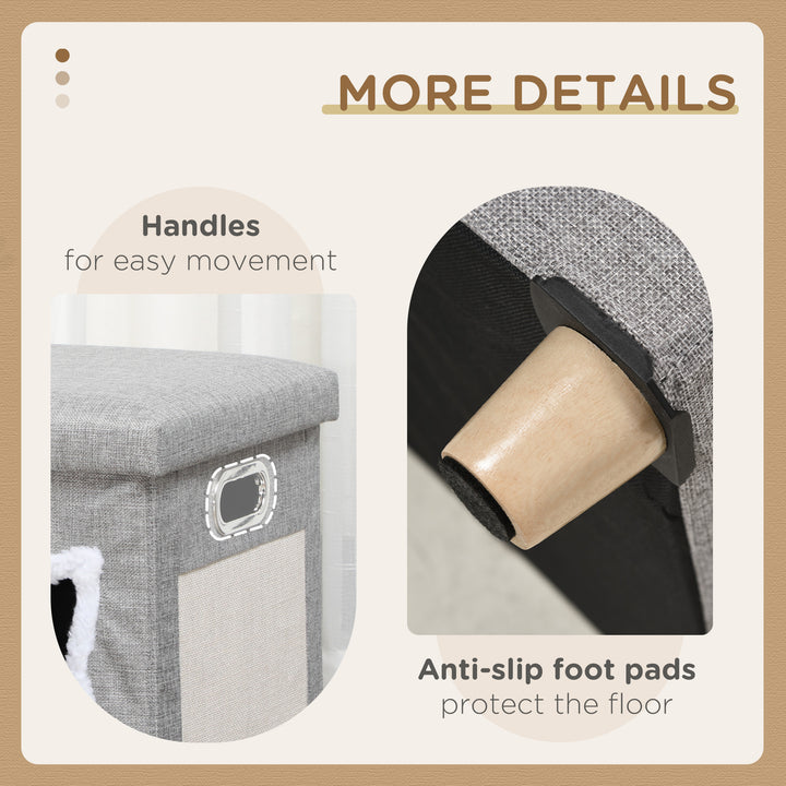 Cat House Cave, Cat Bed Cube with Scratching Pad, Soft Detachable & Washable Cushion, Toy Ball, for Indoor Kittens, Grey