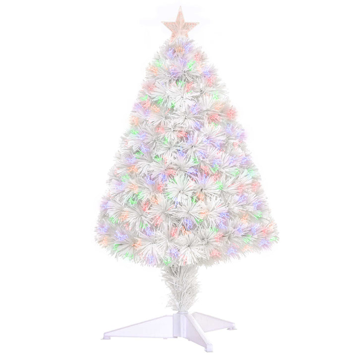 MCL 2.5FT Prelit Artificial Tabletop Christmas Tree with Fibre Optics Holiday Home Xmas Decoration for Table and Desk, White