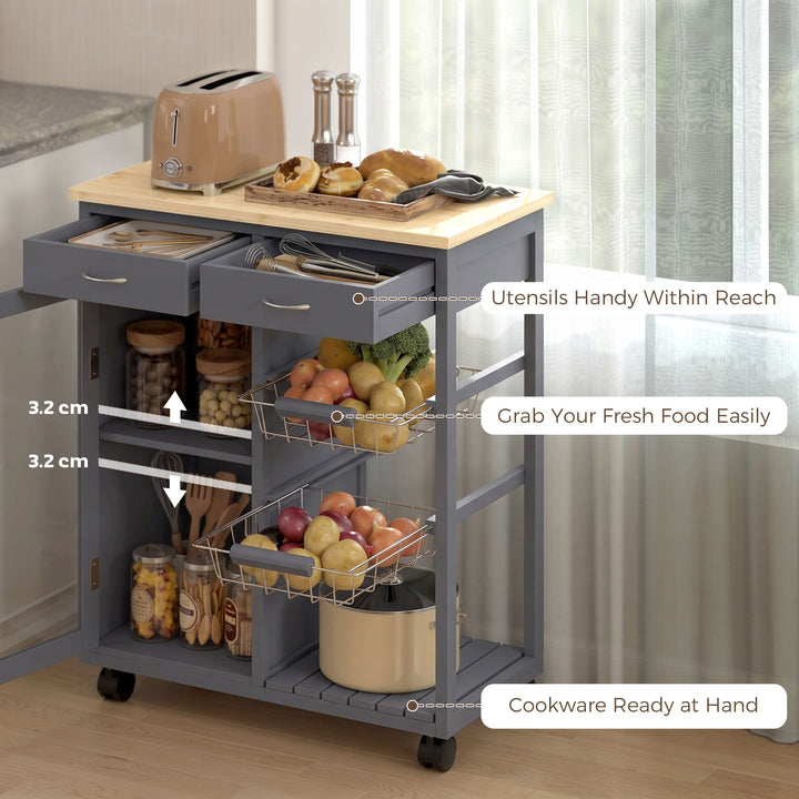 Bamboo Kitchen Island, Rolling Kitchen Trolley with Glass Door, 2 Meta
