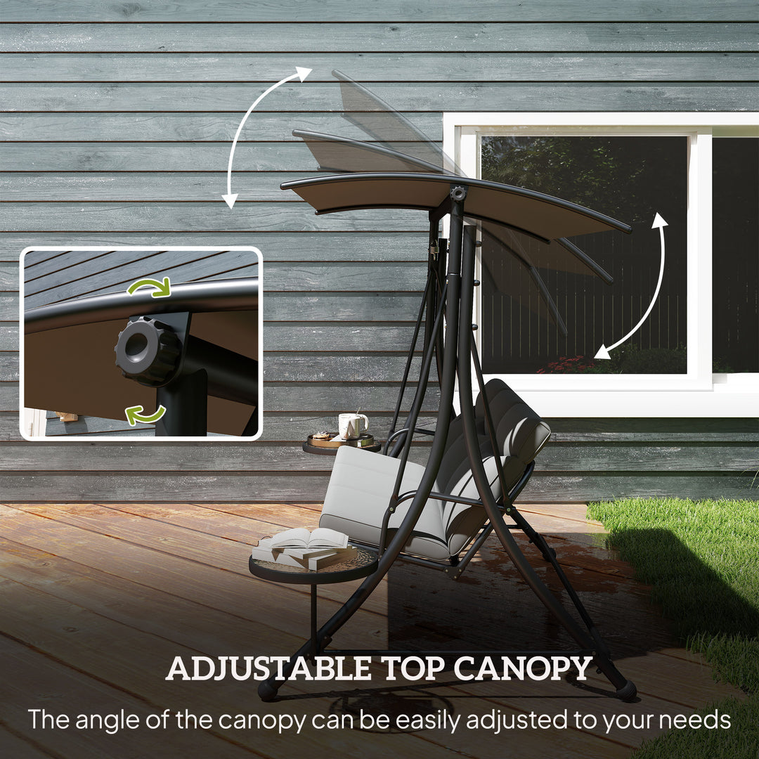 Three-Seater Garden Swing, with Adjustable Canopy - Black/Grey