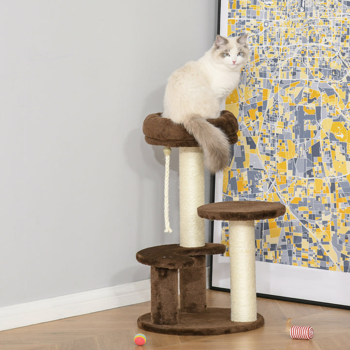 Pawhut 65 cm Cat Tree Cat Scratching Post Kitty Scratcher Kitten Activity Center Scratching Post Playhouse 2 Perch w/ Hanging Sisal Rope | Aosom UK