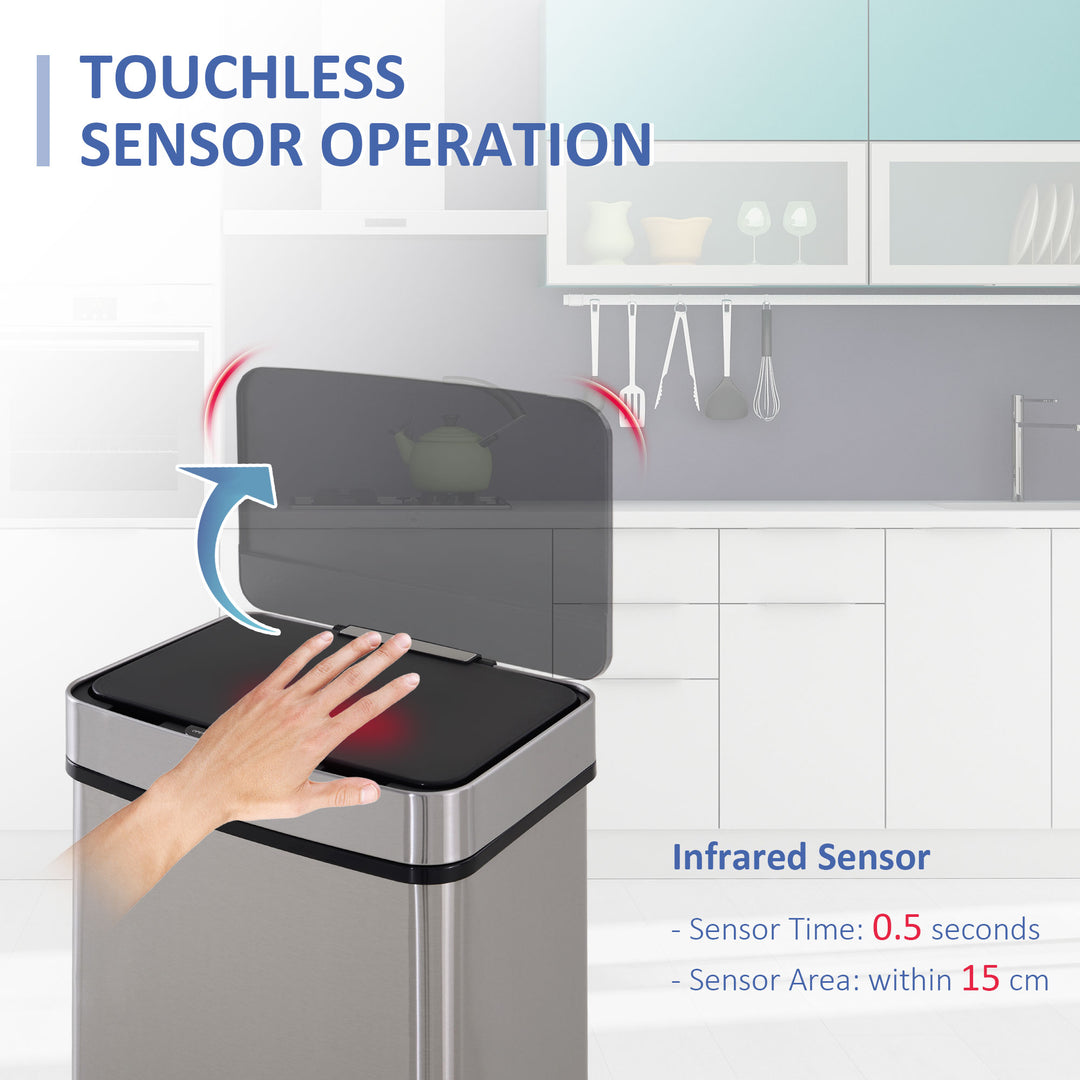 72L Recycling Sensor Bin Stainless Steel 3 Compartments For Both Wet/Dry Waste w/Removable Lid Kitchen Home