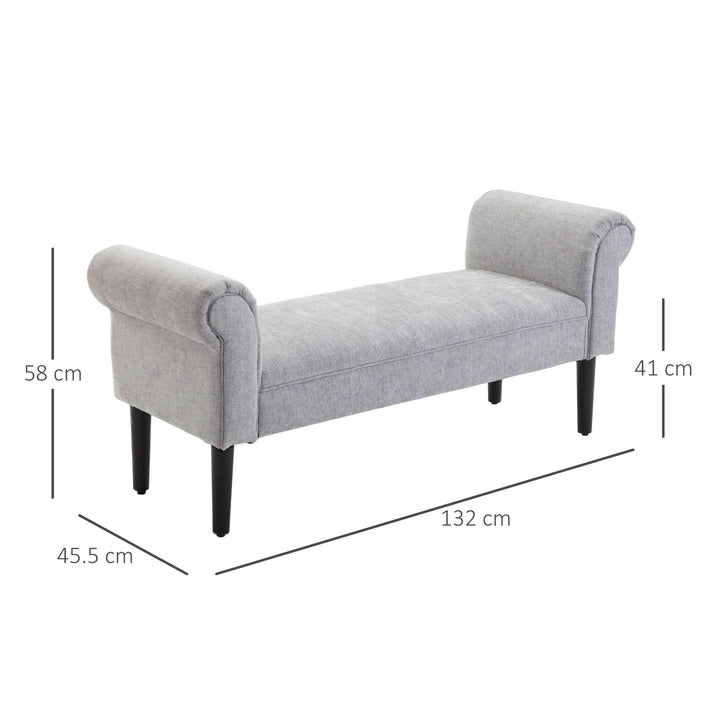 HOMCOM Chaise Lounge Sofa, Linen Fabric Cover, Wooden Leg, Arm Bench for Bed End or Window Seat, Light Grey | Aosom UK