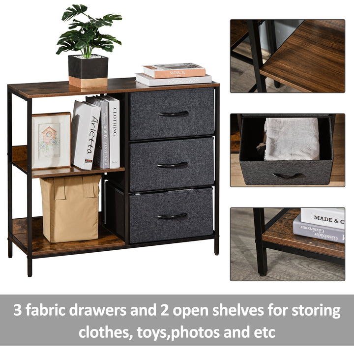 Chest of Drawers Storage Dresser Cabinet Organizer with 3 Fabric Drawers and 2 Display Shelves for Living Room, Bedroom, Hallway, Black