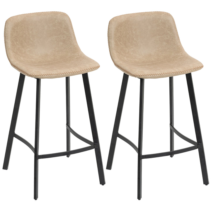 MCL Bar Stools Set of 2, PU Leather Dining Stools with Backrest, Footrest, for Kitchen, Counter, Breakfast Bar, Light Brown