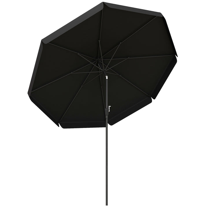 Outsunny 2.7m Patio Parasol: Tilting Crank Umbrella with Ruffled Canopy, 8 Sturdy Ribs, Jet Black | Aosom UK