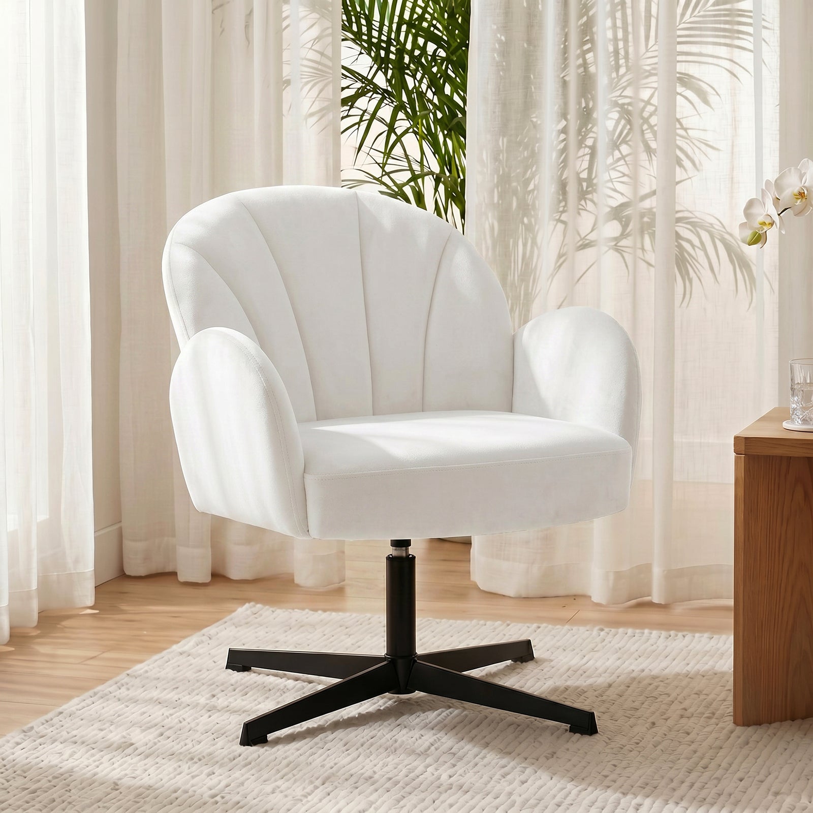 Swivel Accent Chair, Shell-Shaped Armchair with Spring Cushion, Metal 