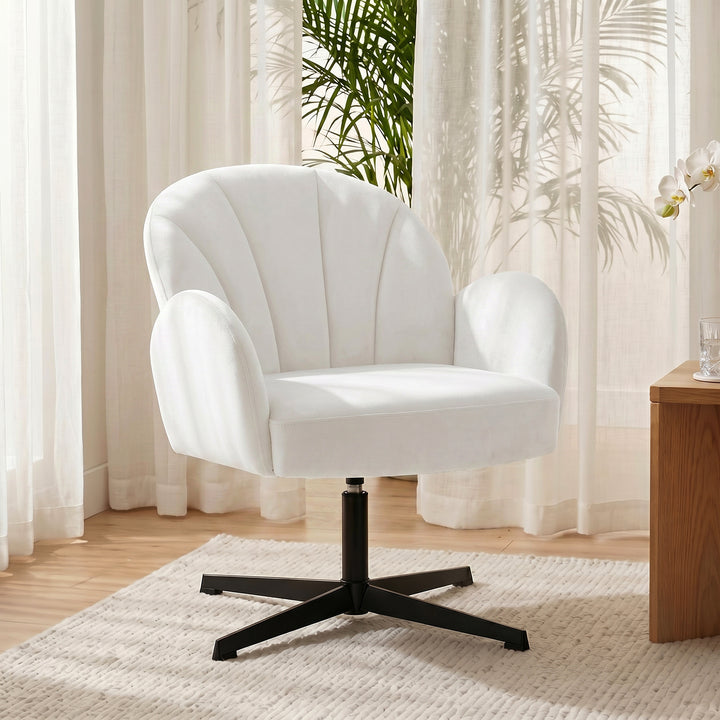 Swivel Accent Chair, Shell-Shaped Armchair with Spring Cushion, Metal 