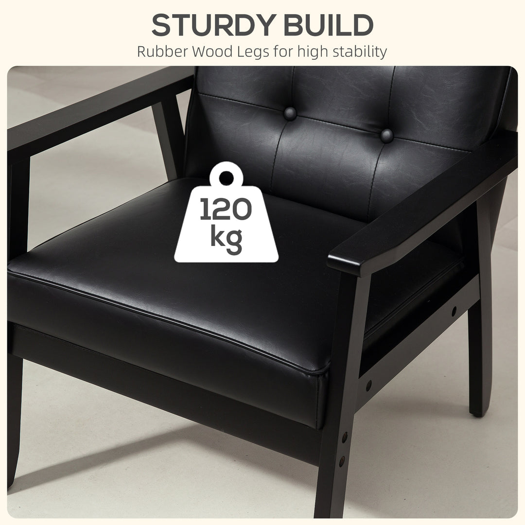 Retro-Style Accent Chair, with Faux Leather Seat - Black