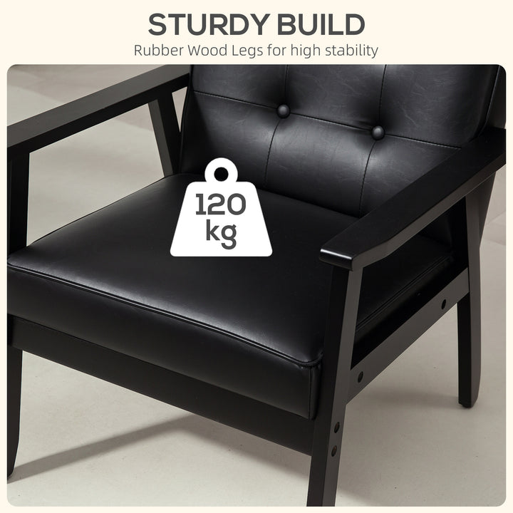 Retro-Style Accent Chair, with Faux Leather Seat - Black