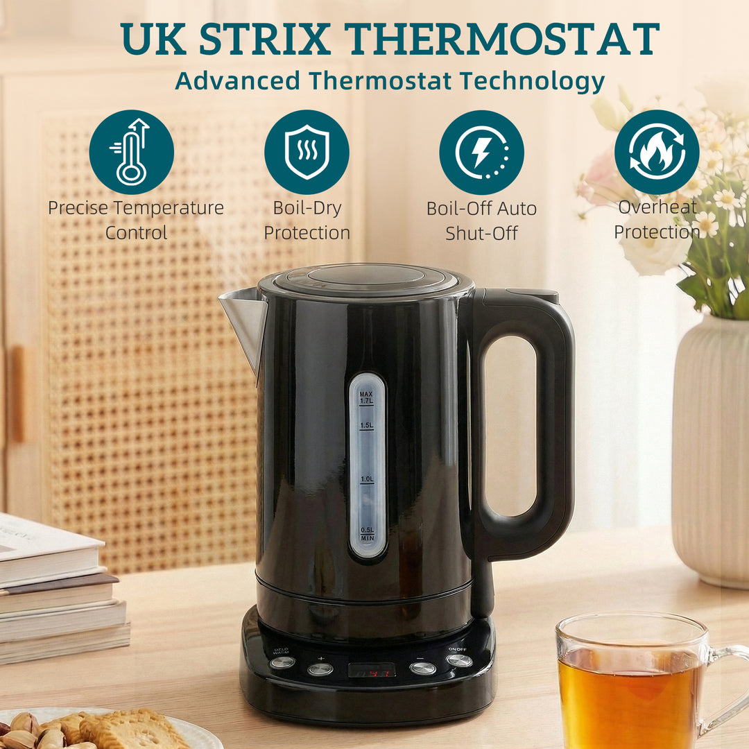 Electric Kettle, 1.7L, Fast Boil, 3kW Water Kettle with UK Strix Therm
