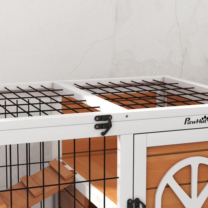 PawHut Rabbit Hutch: Wooden Cage with Removable Tray & Openable Roof, Guinea Pig Home, Blue/White