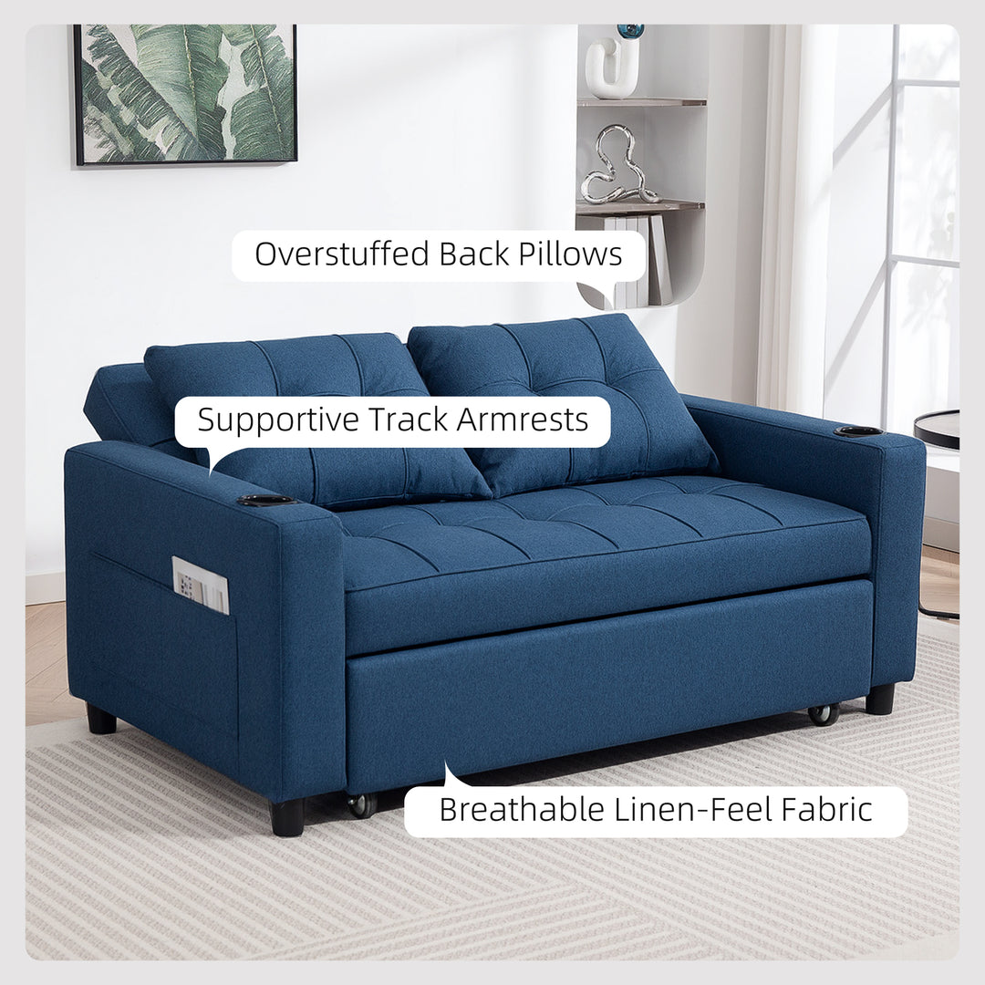Two-Seater Pull-Out Sofa Bed - Dark Blue
