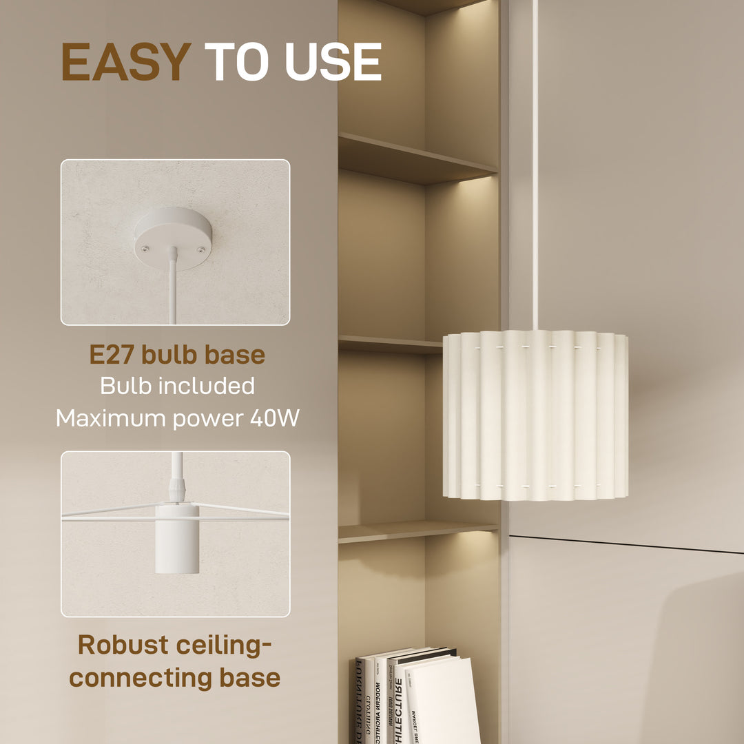 Linen Pendant Light, Modern Wave Ceiling Light Shade, E27 Lampshade for Living Room, Bedroom, Kitchen, Hallway, White
