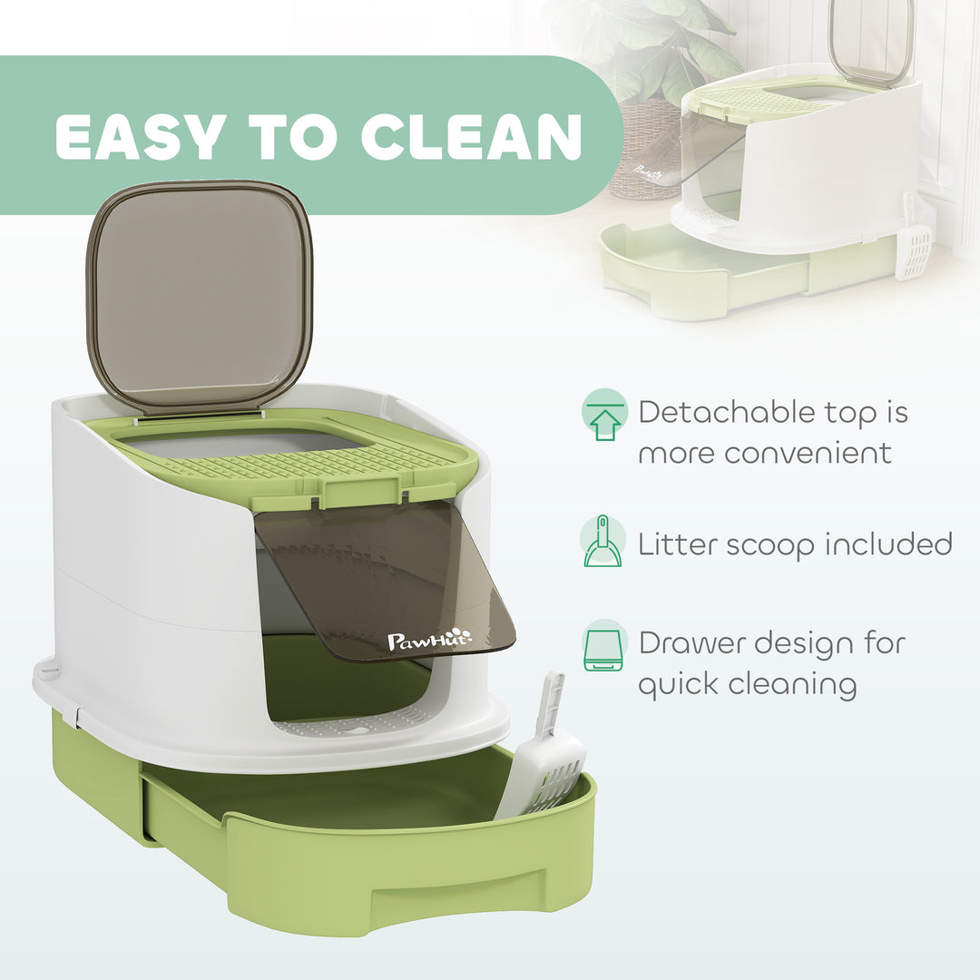 Cat Litter Box with Lid, Scoop, Deodorisation Bags, Top Entry, Green