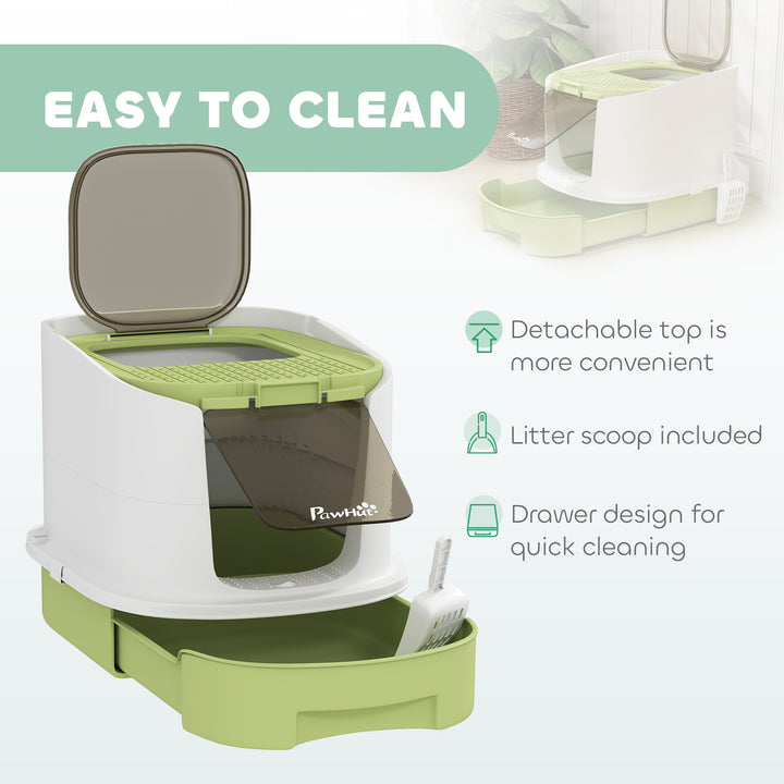 Cat Litter Box with Lid, Scoop, Deodorisation Bags, Top Entry, Green