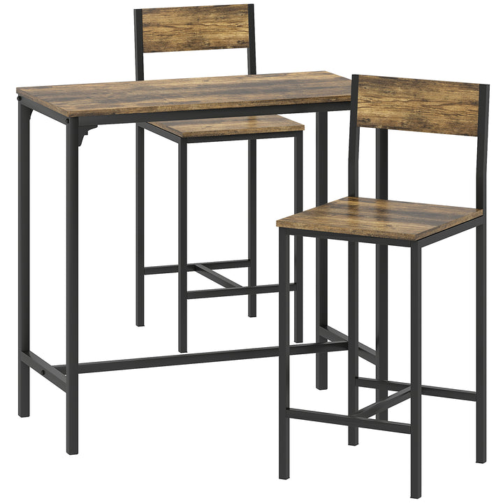 3-Piece Bar Table Set with 2 Stools, Industrial Breakfast Bar Set with
