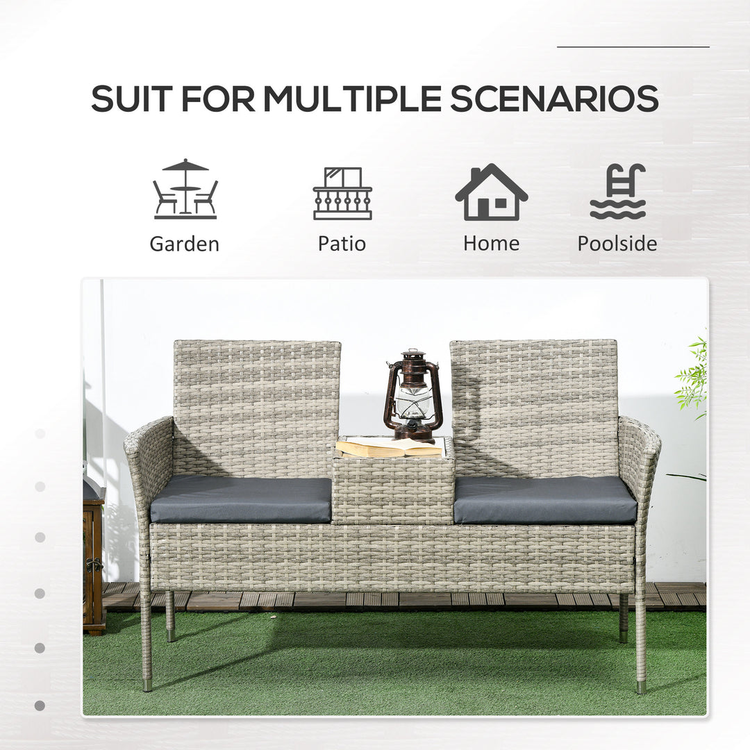 Two-Seat Rattan Chair, with Middle Table - Light Grey