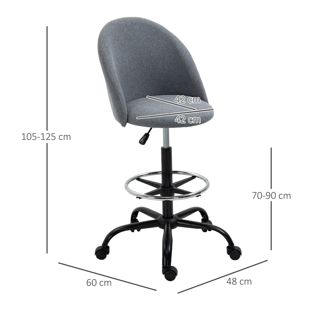 MCL Ergonomic Drafting chair Adjustable Height w/ 5 Wheels Padded Seat Footrest 360° Swivel Freely Comfortable Versatile Use For Home Office - Grey