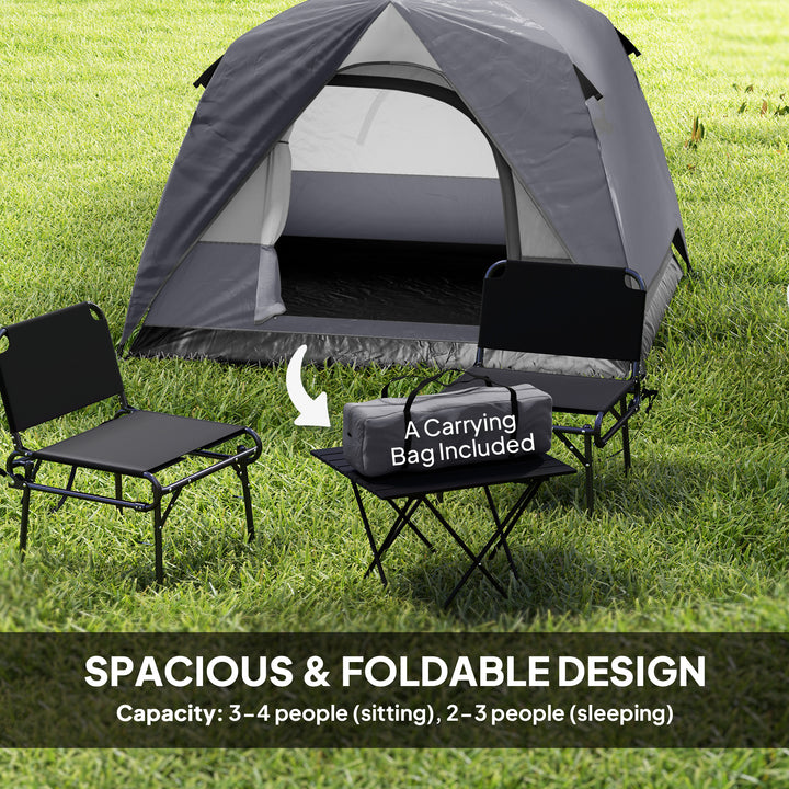 3-4 Person Camping Tent, Easy Set Up 3-4 Man Tent w/ Sewn-in Groundshe